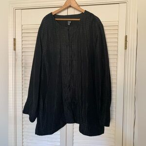 Eileen Fisher Grid Textured Asian Inspired Blouse Size 3X